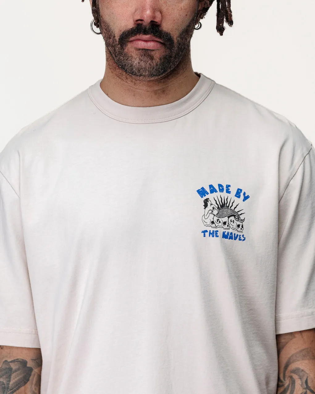 Made By The Waves Boxy T-Shirt - Bone,Men Tops