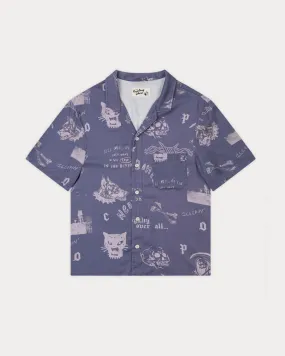Neon Bones Bowling Shirt - Smoke Blue,Men Tops