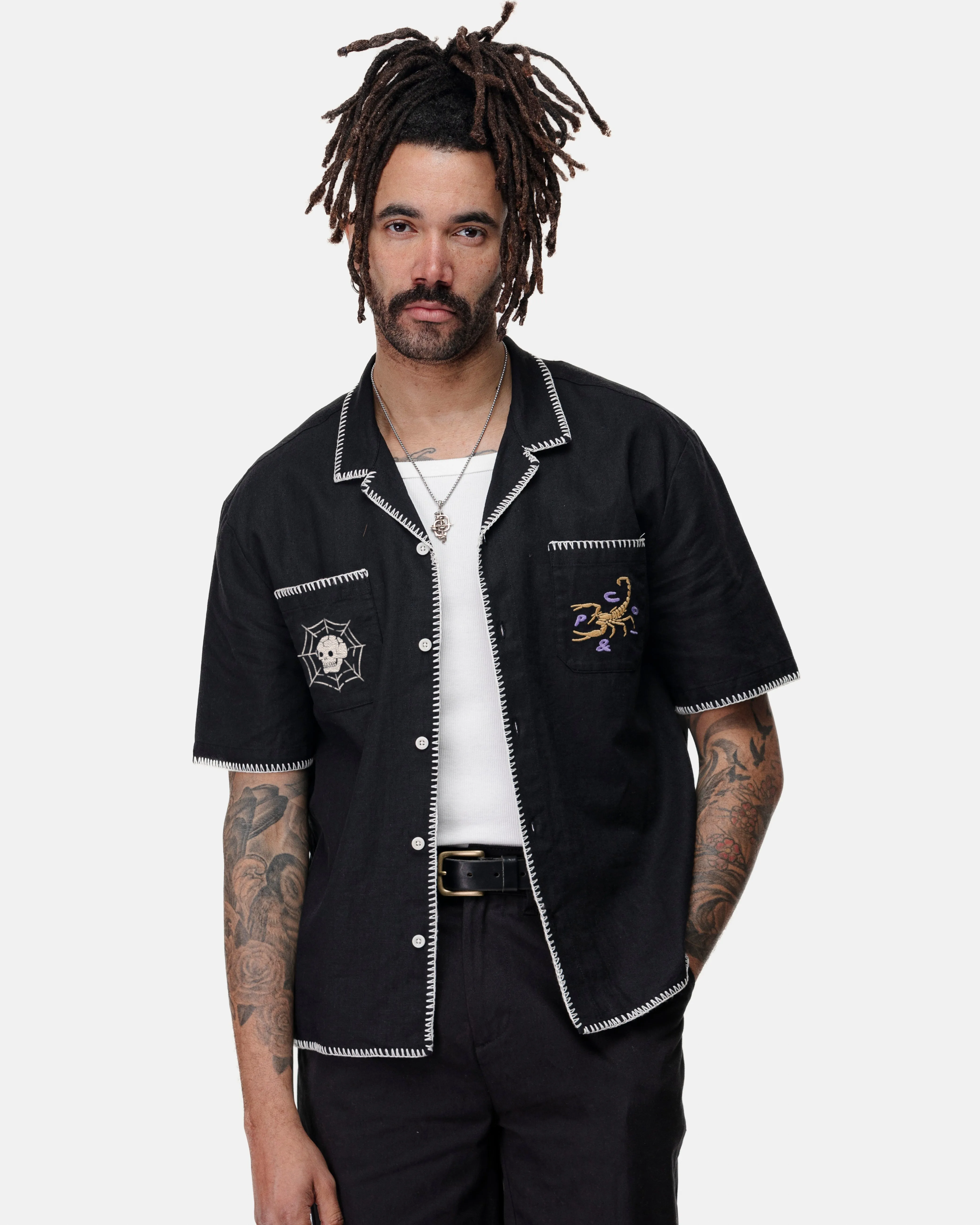 One Shot Resort Shirt - Washed Black,Men Tops