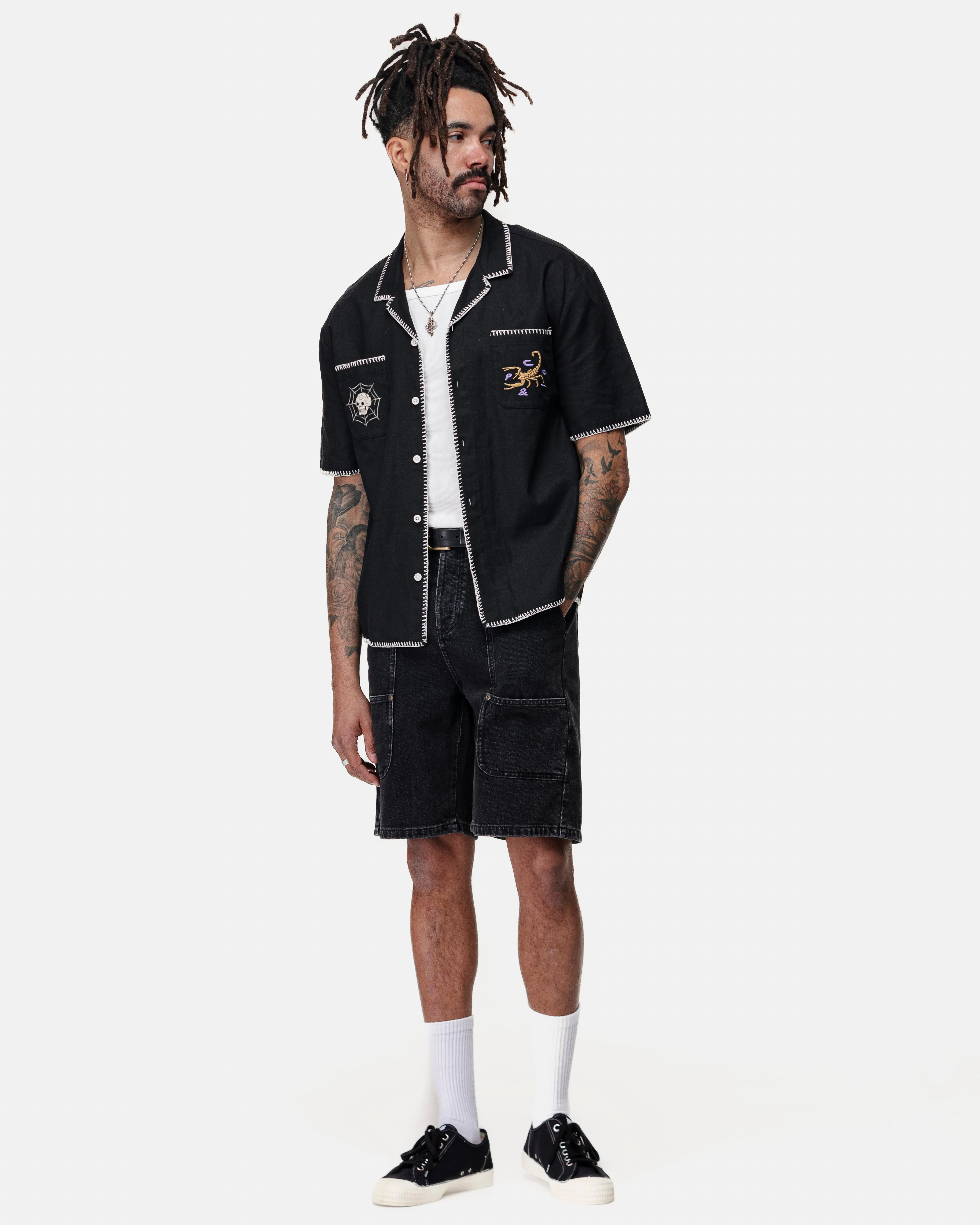 One Shot Resort Shirt - Washed Black,Men Tops