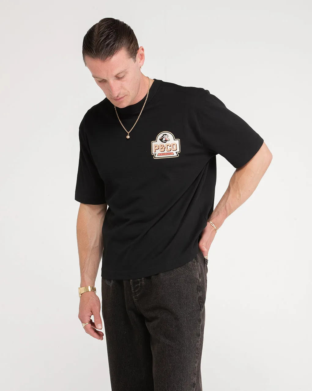 Panther Oils Boxy T-Shirt - Washed Black,Men Tops