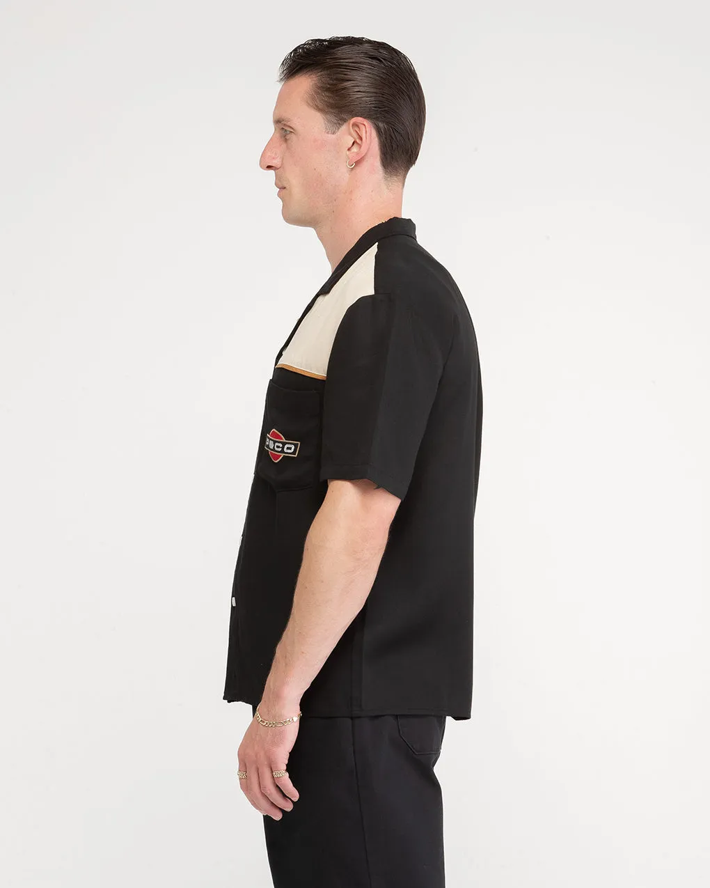 Paradise Trophy Bowling Shirt - Washed Black,Men Tops