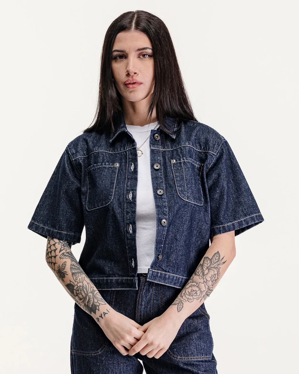 Parlor Denim Shirt - Navy,Women Tops