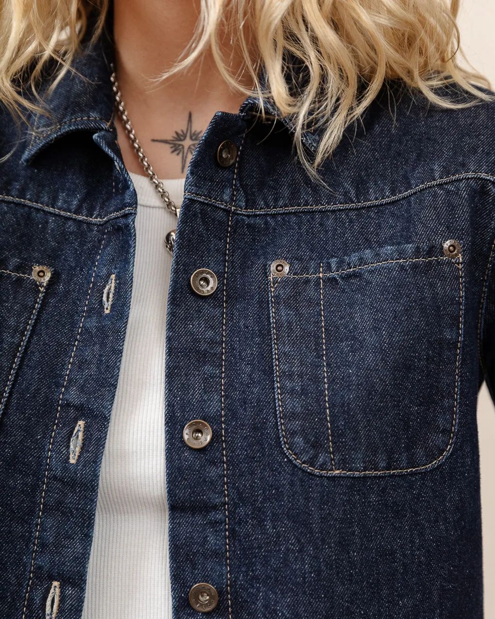 Parlor Denim Shirt - Navy,Women Tops