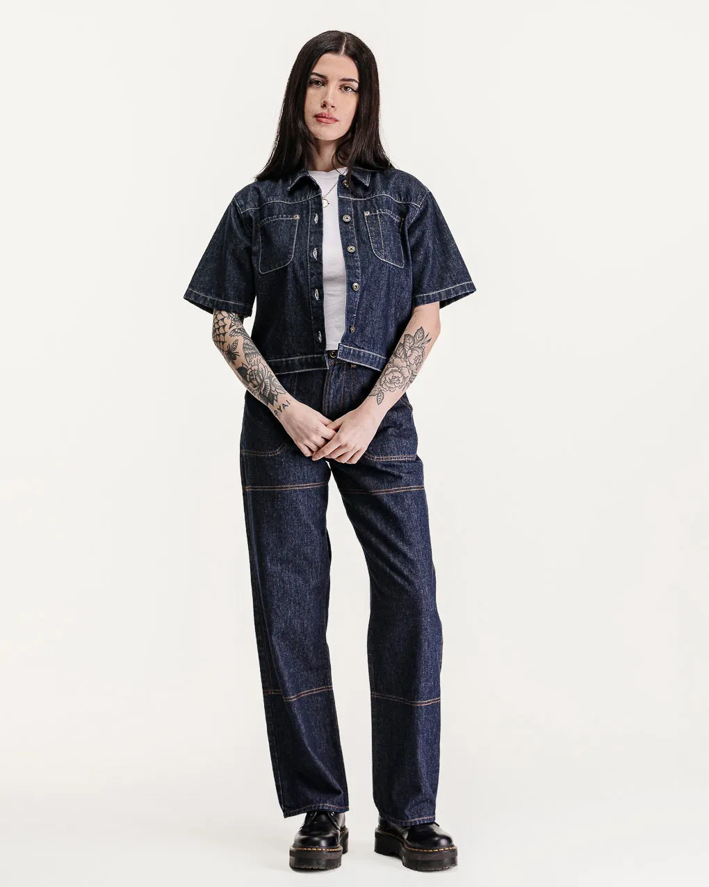 Parlor Denim Shirt - Navy,Women Tops