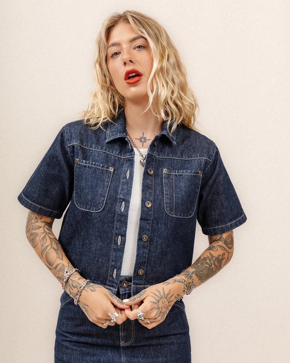 Parlor Denim Shirt - Navy,Women Tops