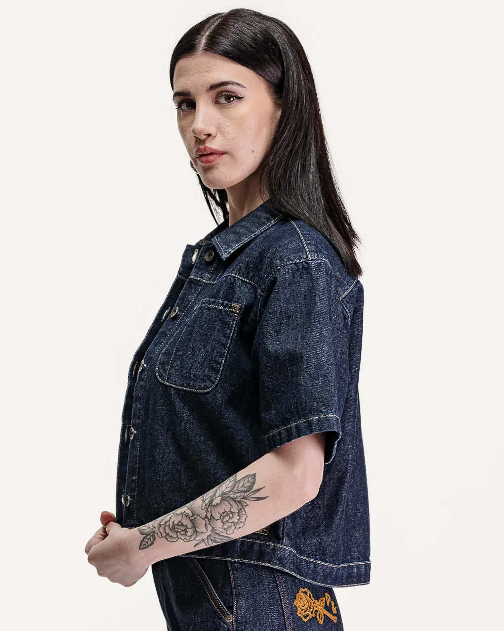 Parlor Denim Shirt - Navy,Women Tops
