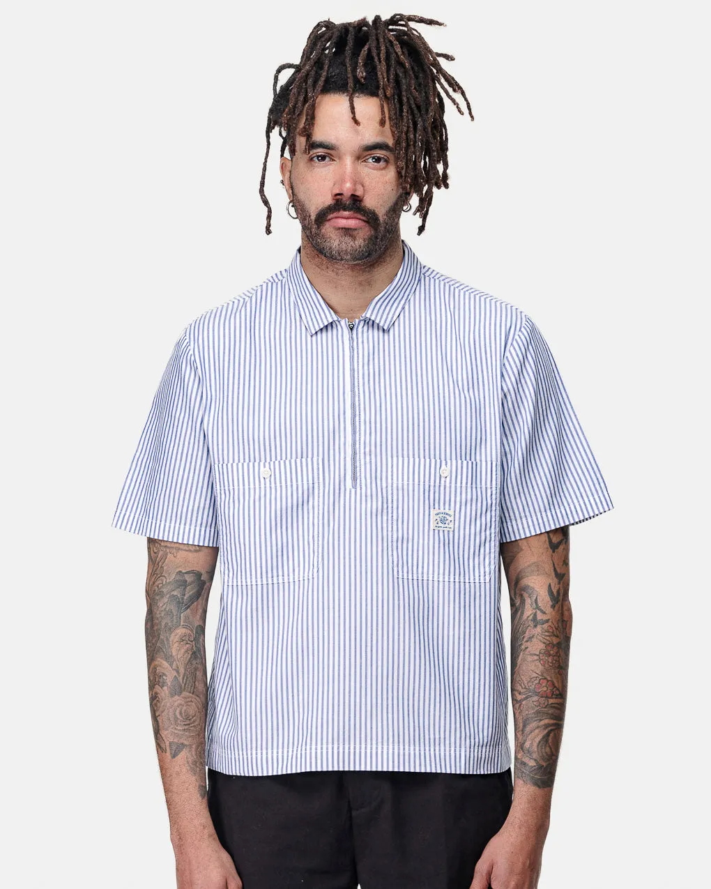 Parts & Service Half Zip Work Shirt - Hickory Stripe,Men Tops