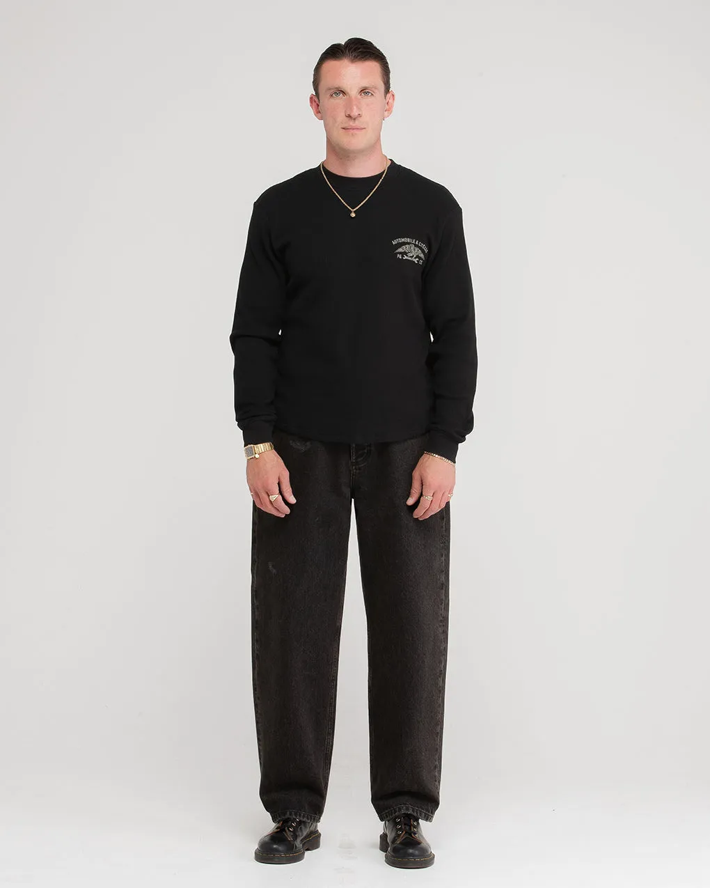 Parts & Service Waffle Longsleeve - Washed Black,Men Tops
