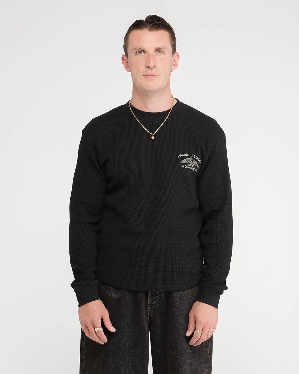 Parts & Service Waffle Longsleeve - Washed Black,Men Tops