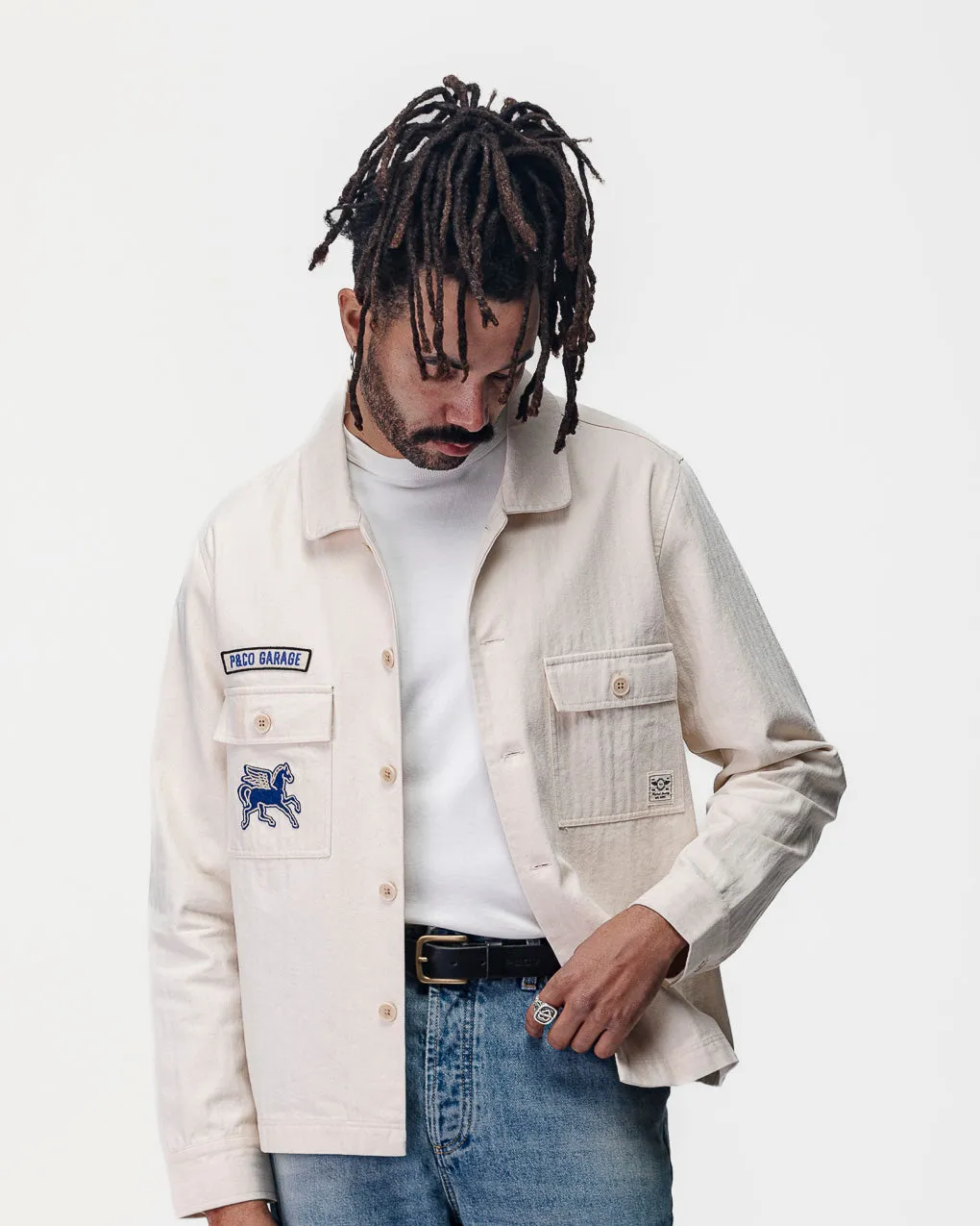 Parts & Service Work Overshirt - Ecru,Men Tops