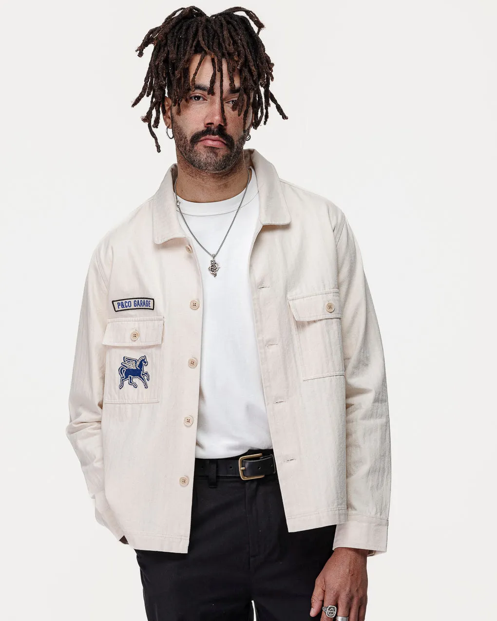 Parts & Service Work Overshirt - Ecru,Men Tops