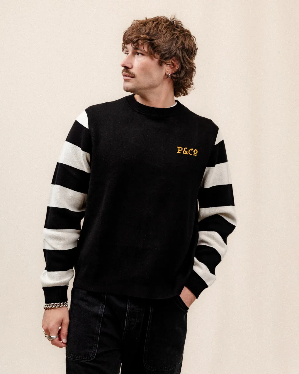 Pegasus Moto Knit Jumper - Black & White,Men Tops