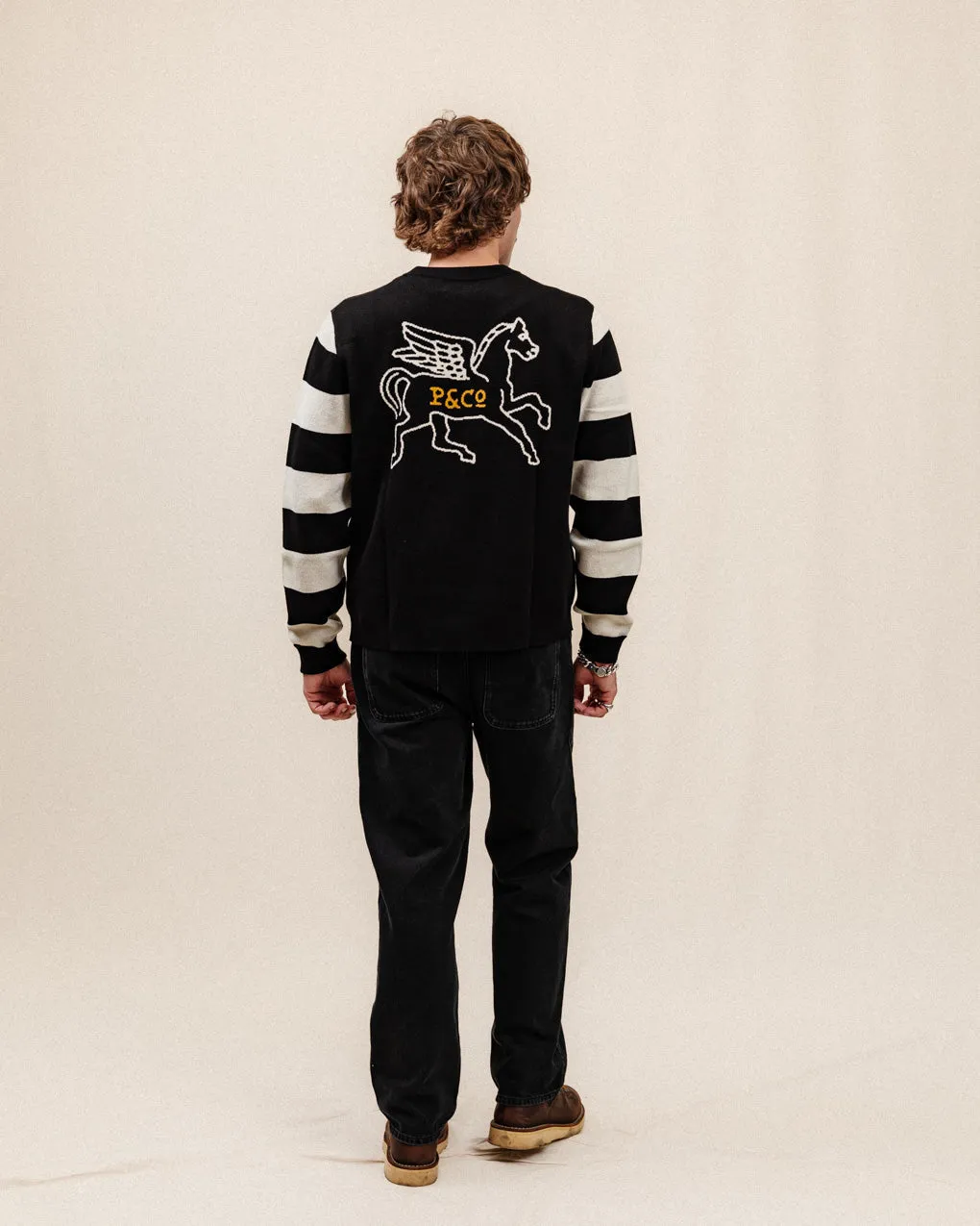 Pegasus Moto Knit Jumper - Black & White,Men Tops