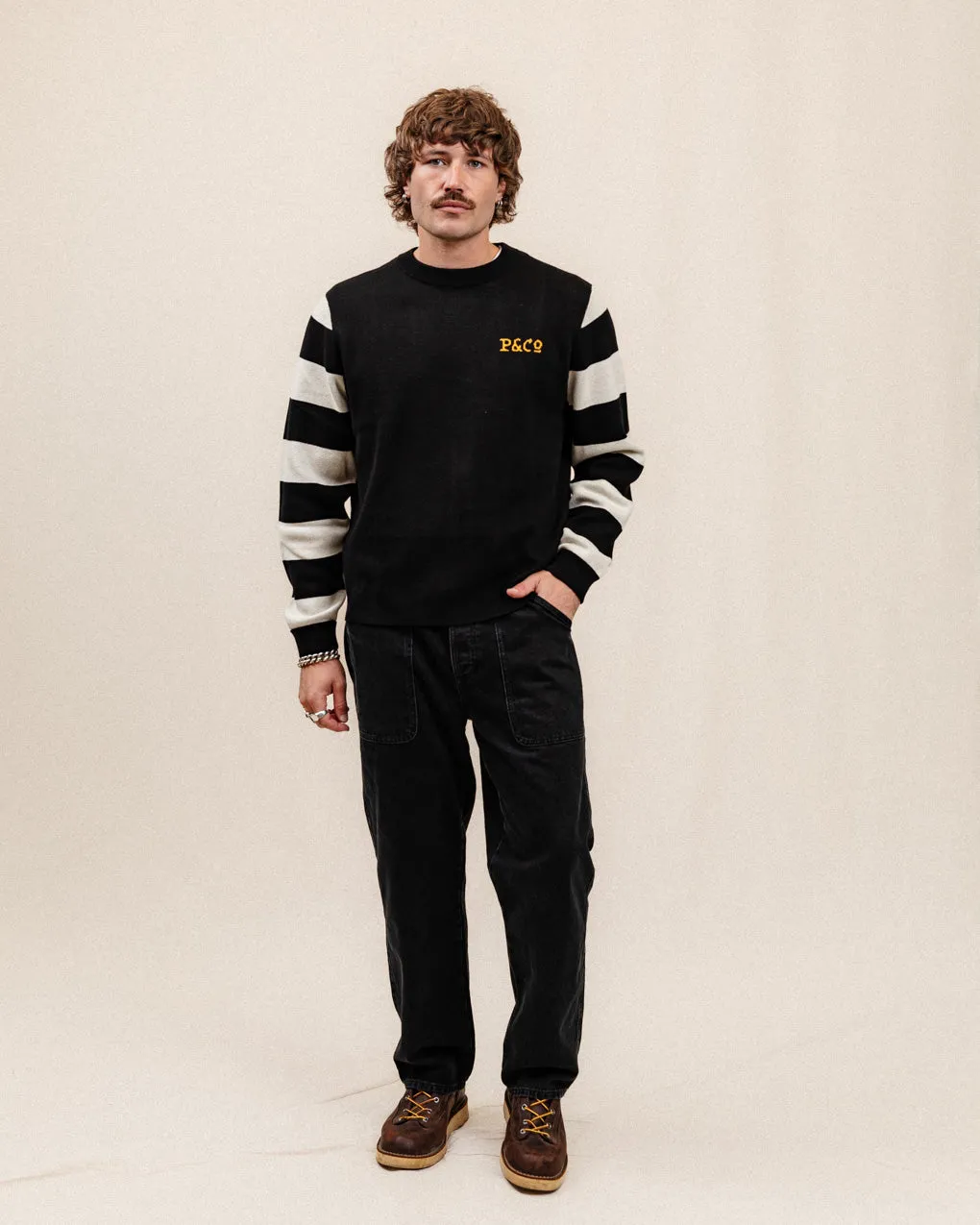 Pegasus Moto Knit Jumper - Black & White,Men Tops