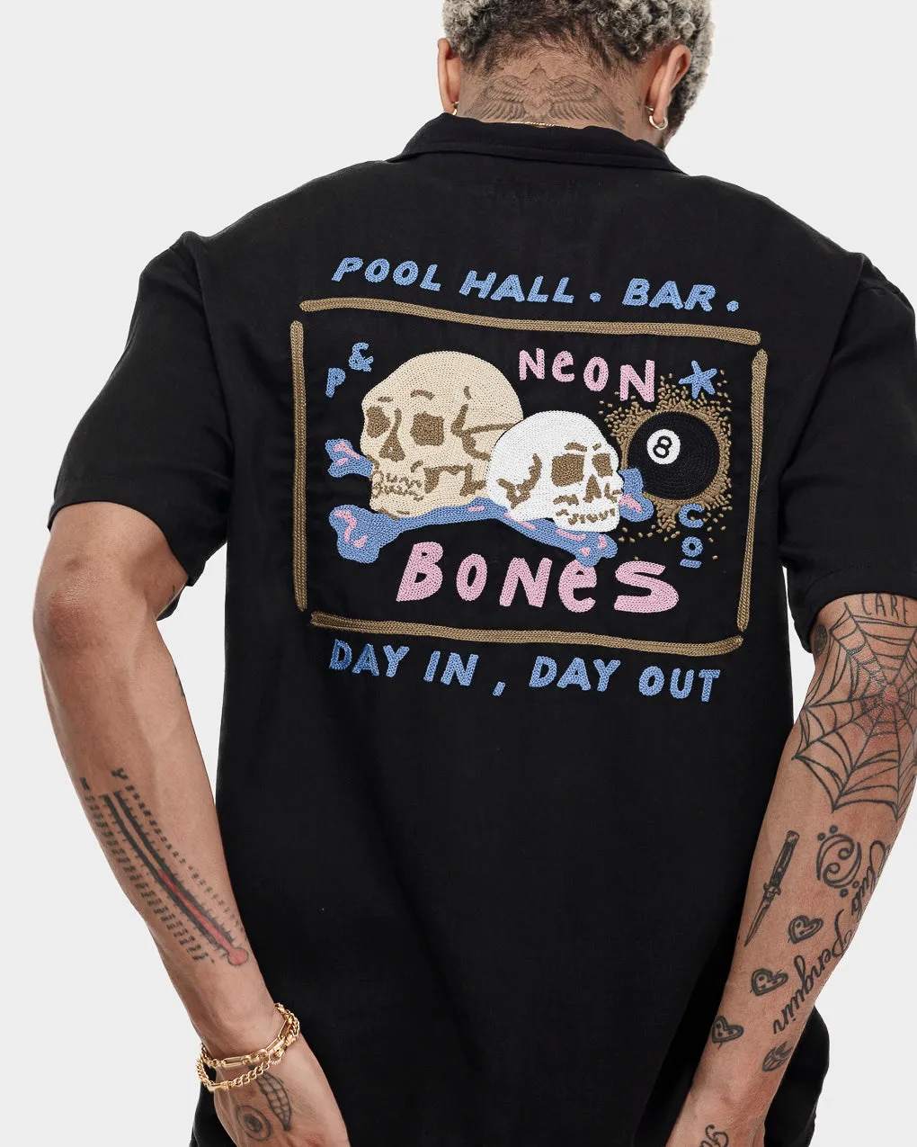 Pool Hall Bowling Shirt - Washed Black,Men Tops