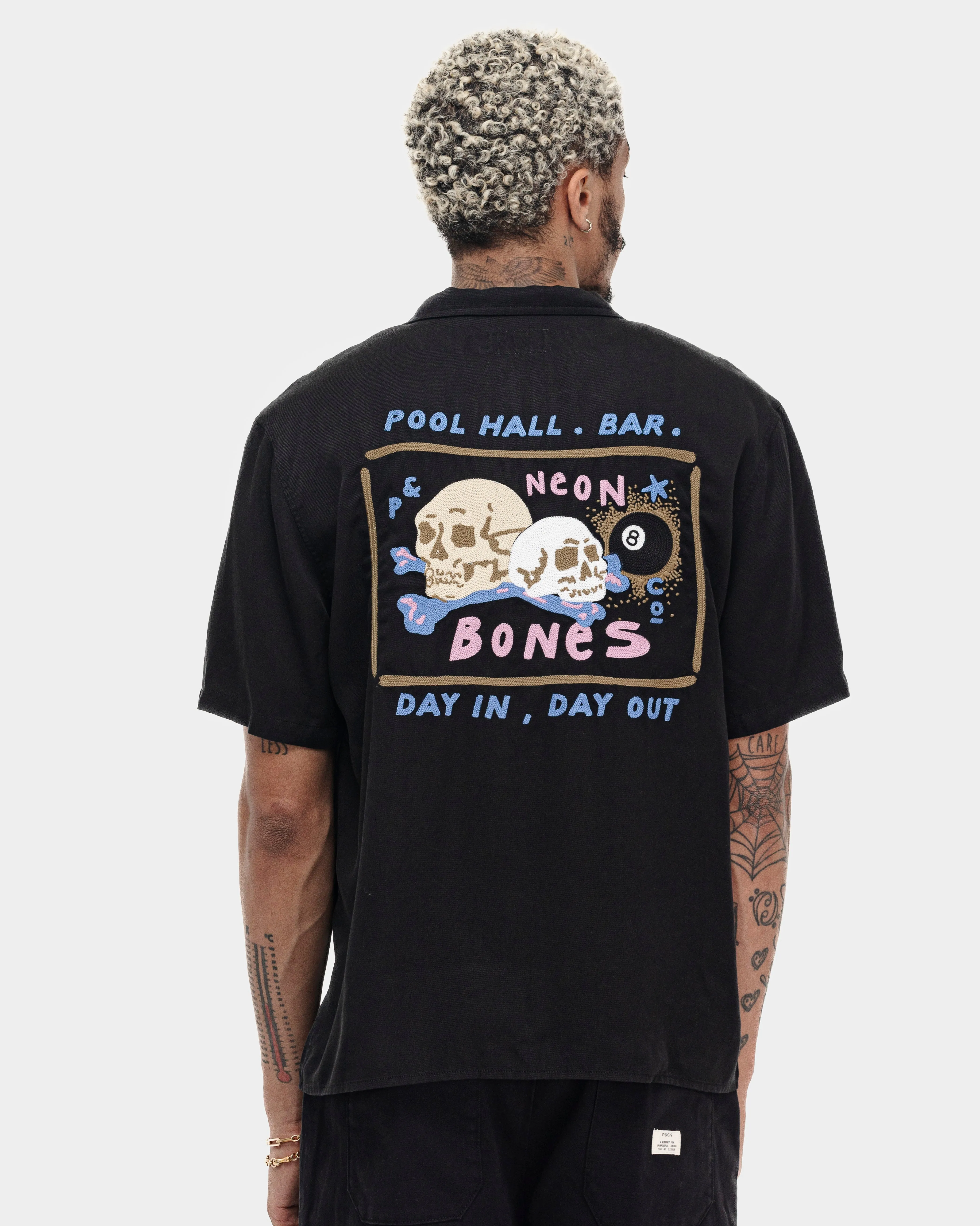 Pool Hall Bowling Shirt - Washed Black,Men Tops