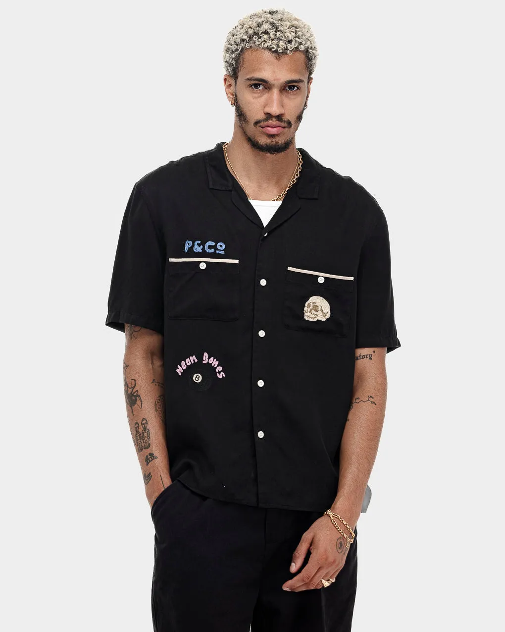 Pool Hall Bowling Shirt - Washed Black,Men Tops