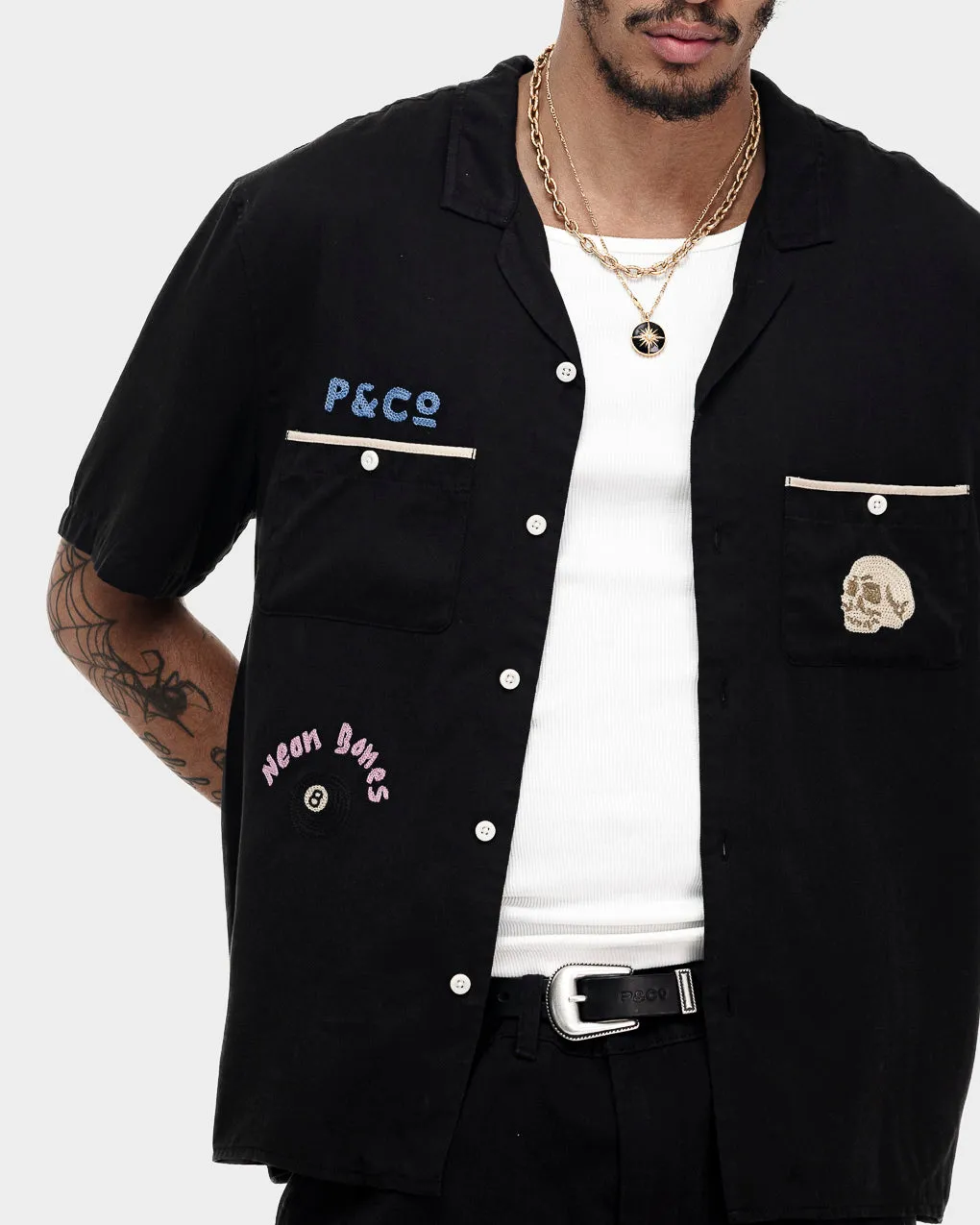 Pool Hall Bowling Shirt - Washed Black,Men Tops