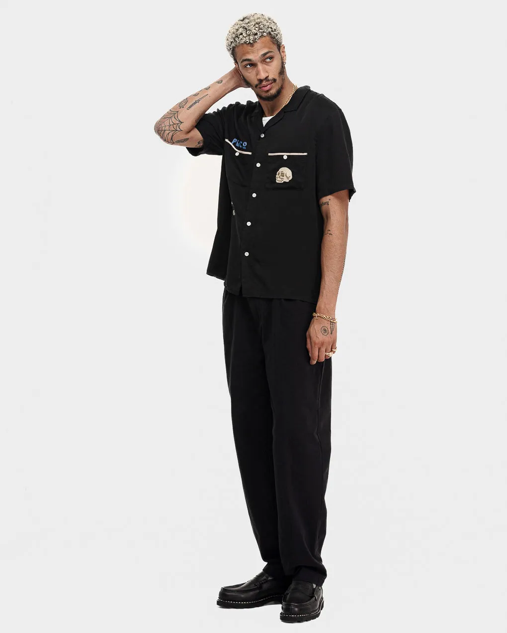 Pool Hall Bowling Shirt - Washed Black,Men Tops