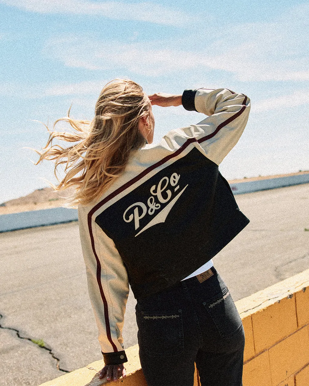 Racing Team Biker Jacket - Black & Ecru,Women Tops
