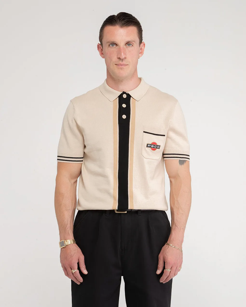 Racing Team Knitted Polo - Stone,Men Tops