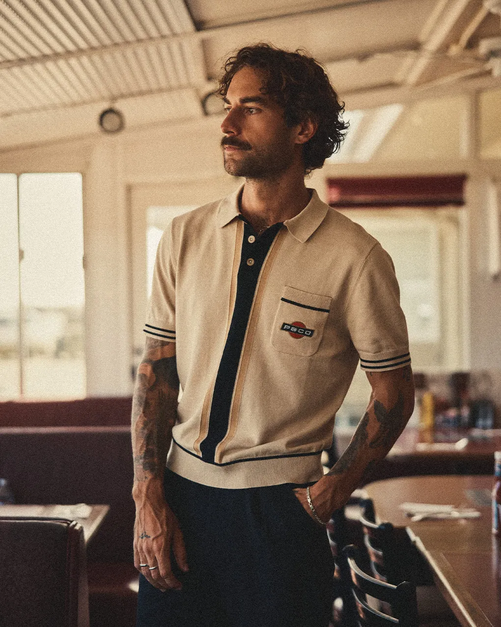 Racing Team Knitted Polo - Stone,Men Tops