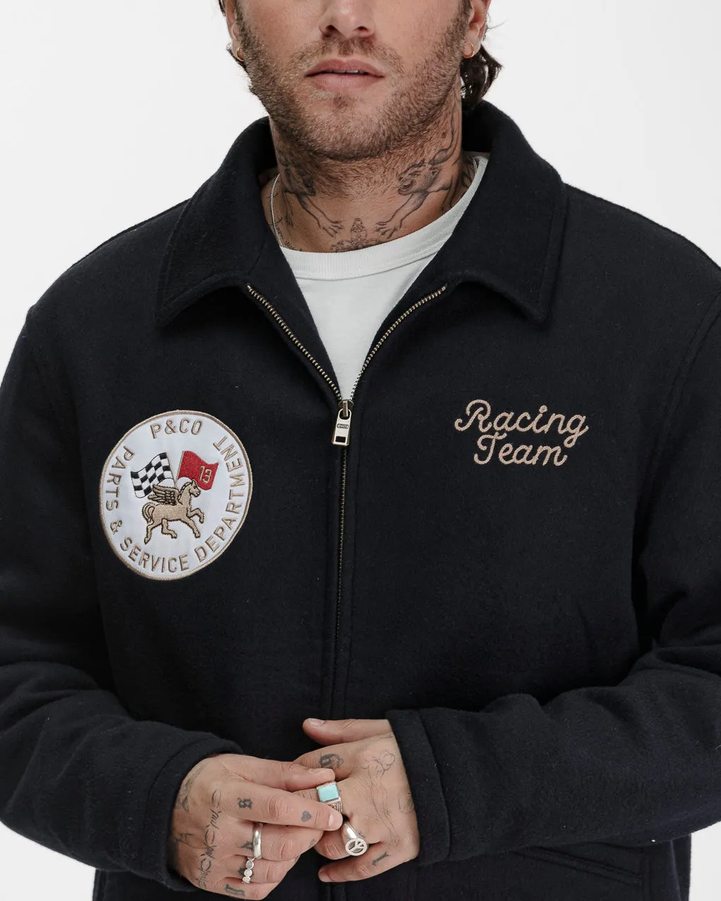 Racing Team Wool Sports Jacket - Navy,Men Tops