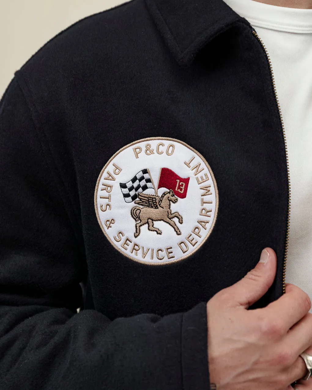 Racing Team Wool Sports Jacket - Navy,Men Tops