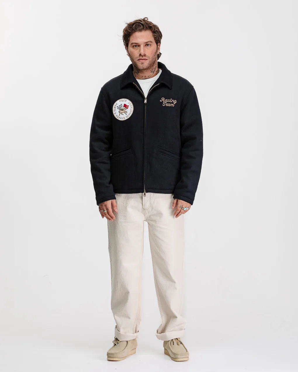 Racing Team Wool Sports Jacket - Navy,Men Tops