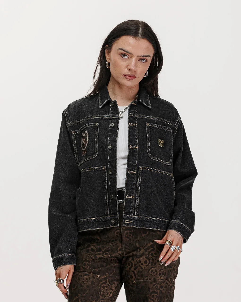 Rodeo Carpenter Jacket - Washed Black,Women Tops