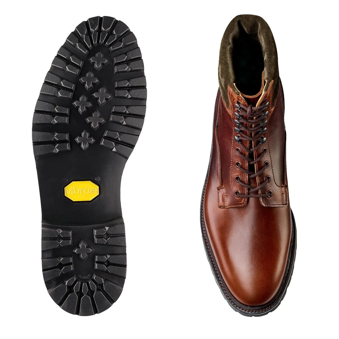 Ross Chocolate Hurricane Hide & Earth Green Suede Collar,Men Footwear