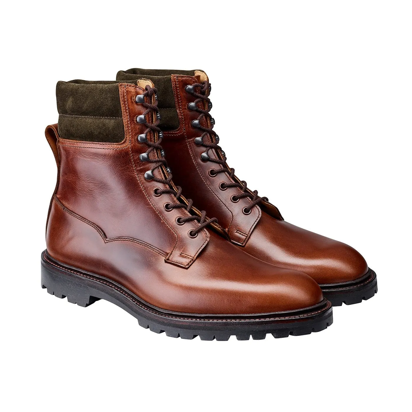 Ross Chocolate Hurricane Hide & Earth Green Suede Collar,Men Footwear