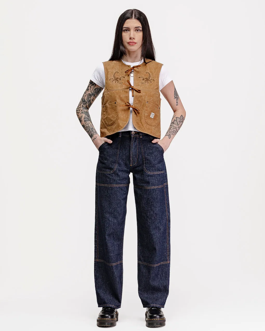 Scorpio Nomad Waxed Vest - Tan,Women Tops