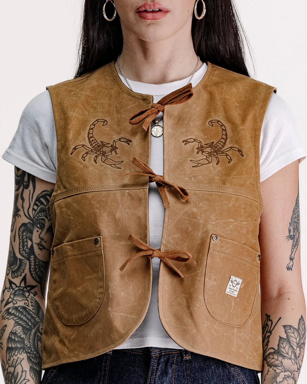 Scorpio Nomad Waxed Vest - Tan,Women Tops