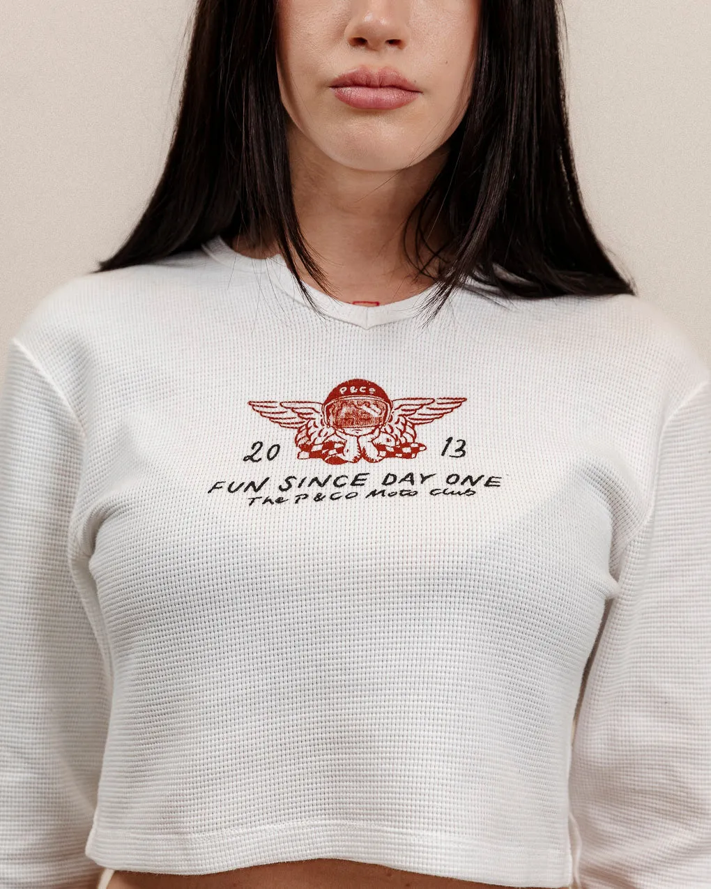 Since Day One Waffle Henley - Off White,Women Tops