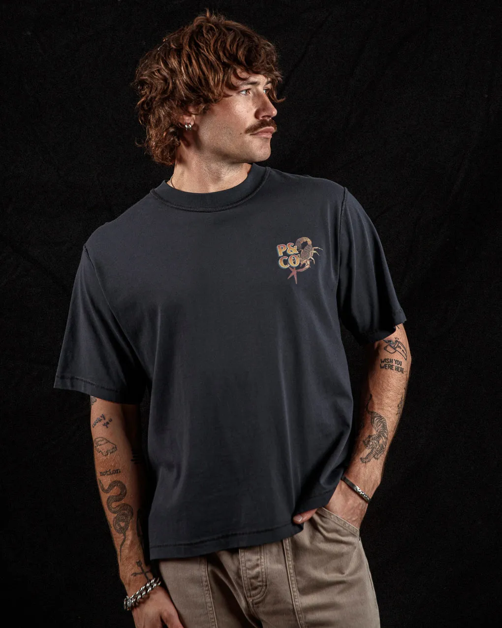 Sinners Club Boxy T-Shirt?- Heavy Washed Back,Men Tops