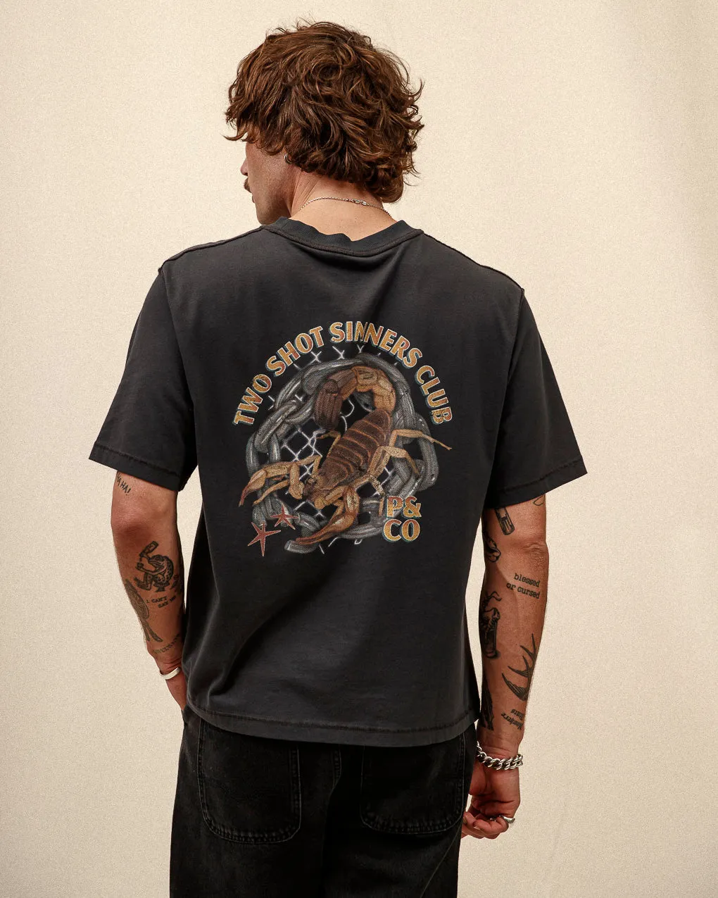 Sinners Club Boxy T-Shirt?- Heavy Washed Back,Men Tops