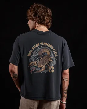 Sinners Club Boxy T-Shirt?- Heavy Washed Back,Men Tops