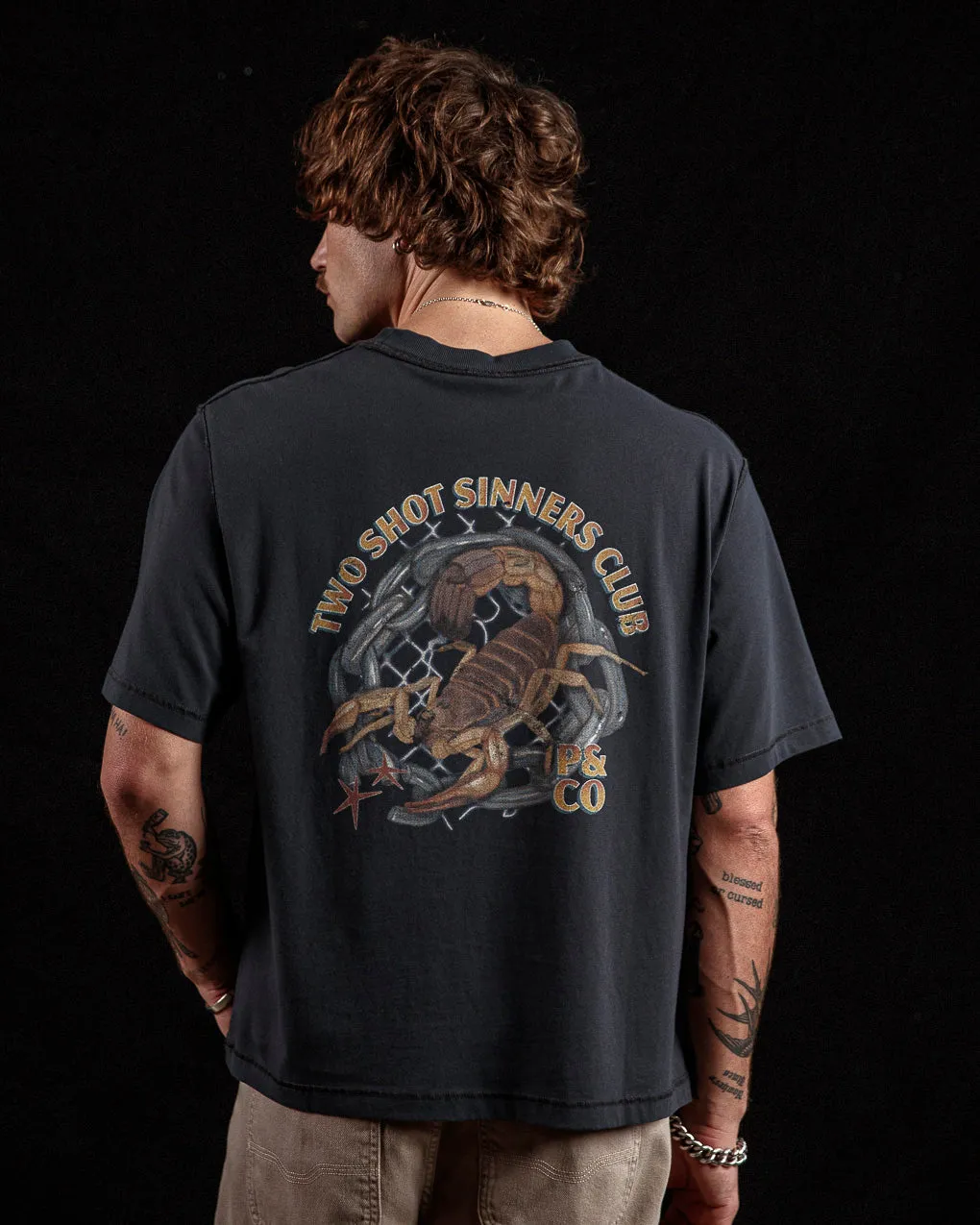 Sinners Club Boxy T-Shirt?- Heavy Washed Back,Men Tops