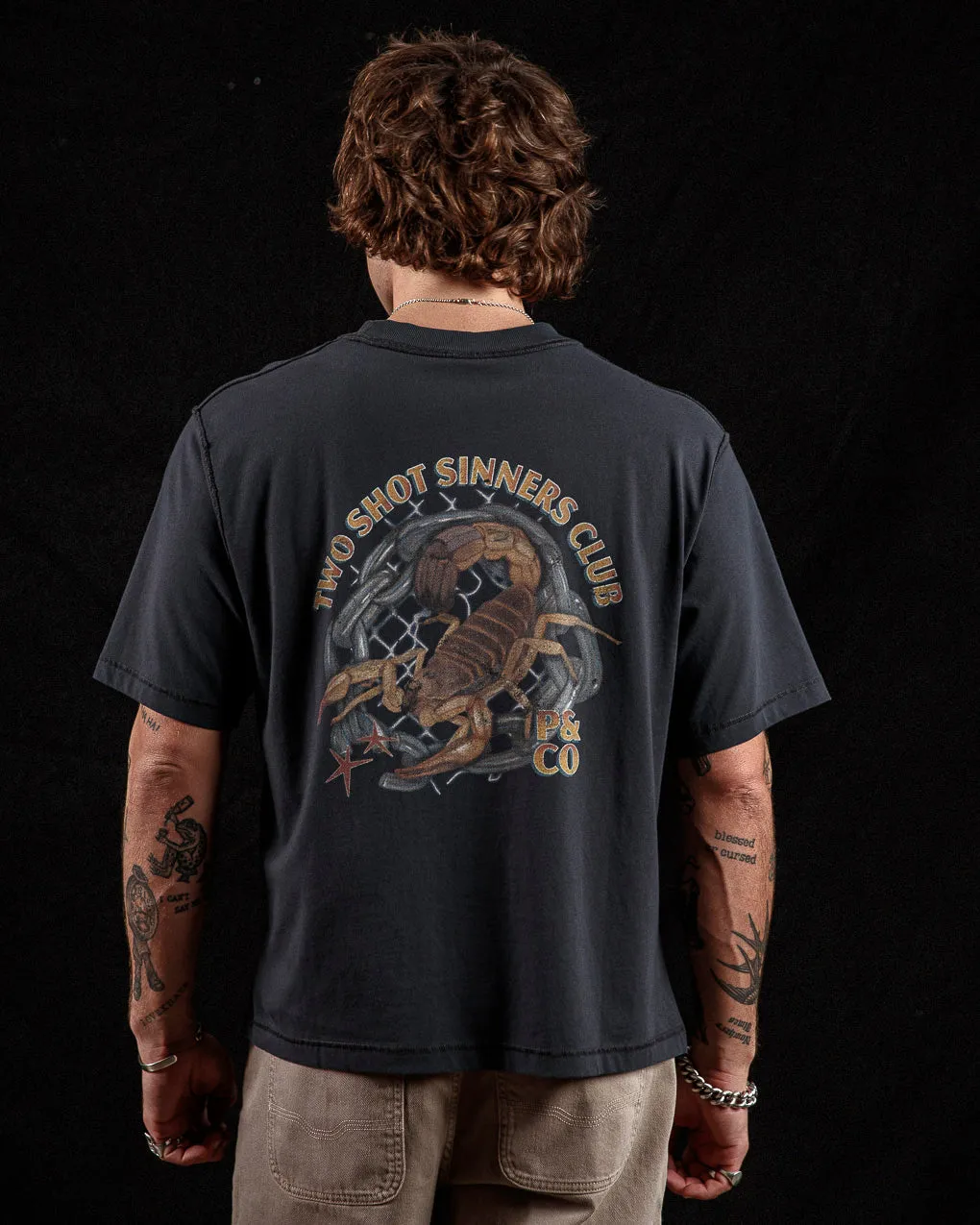 Sinners Club Boxy T-Shirt?- Heavy Washed Back,Men Tops