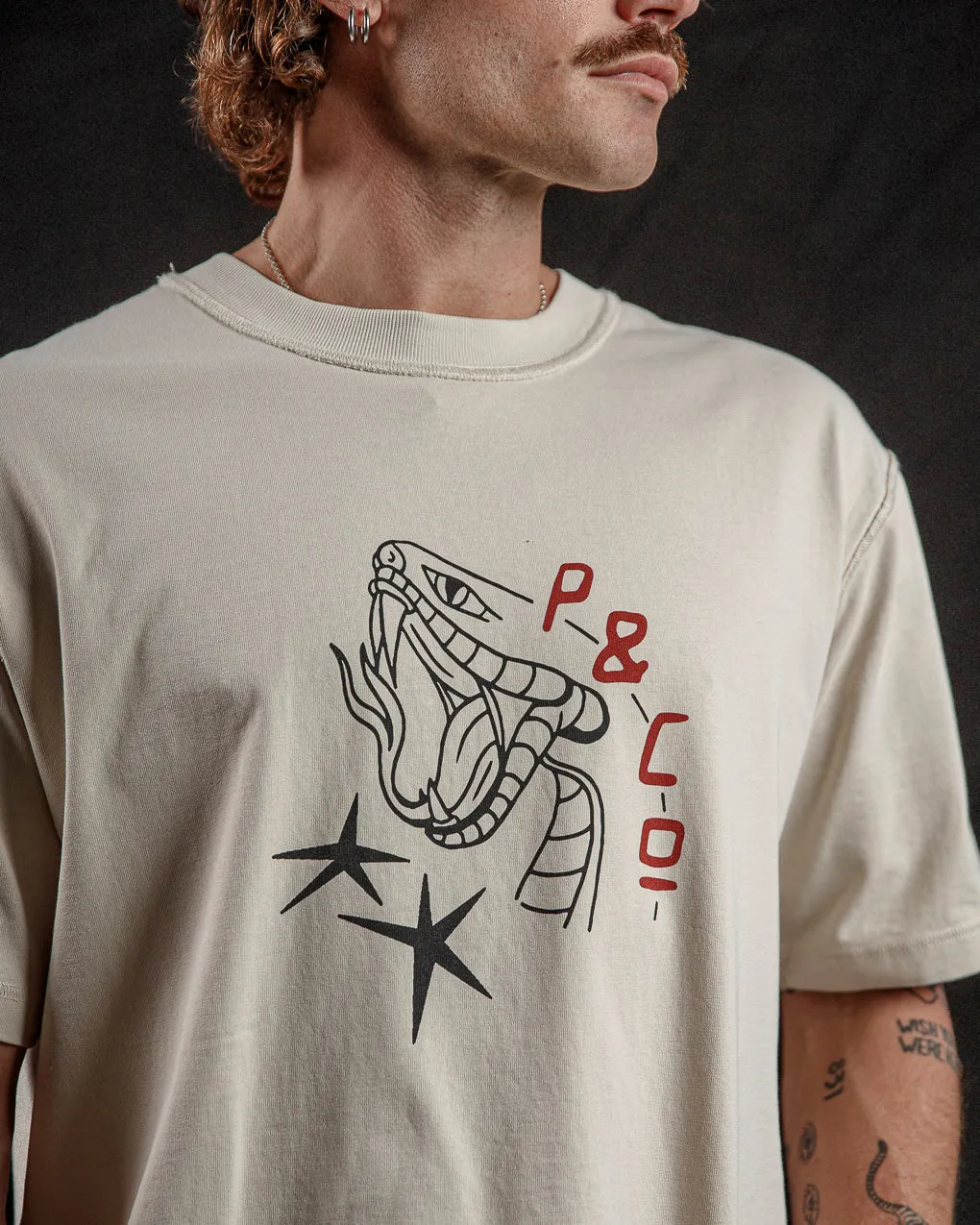 Snake Bite Boxy T-Shirt?- Bone,Men Tops