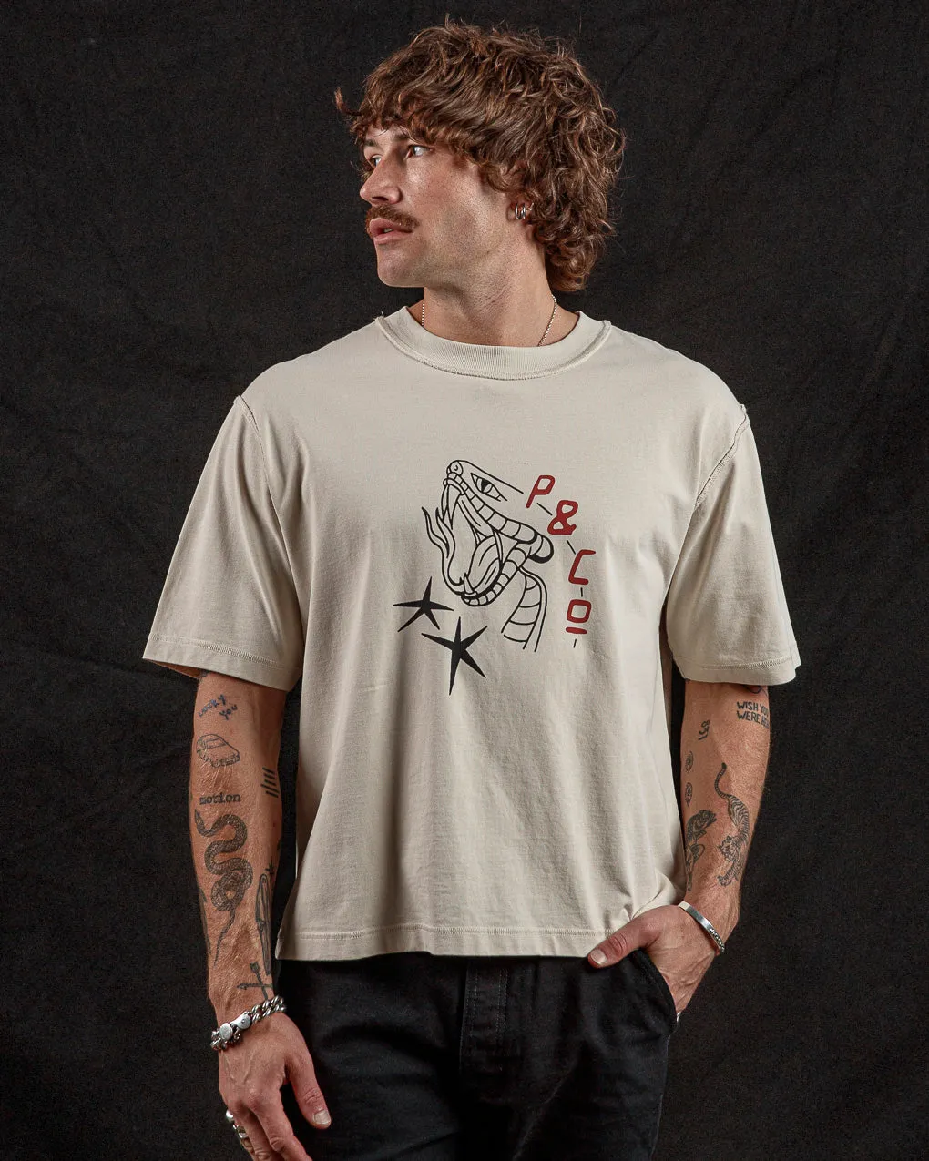 Snake Bite Boxy T-Shirt?- Bone,Men Tops