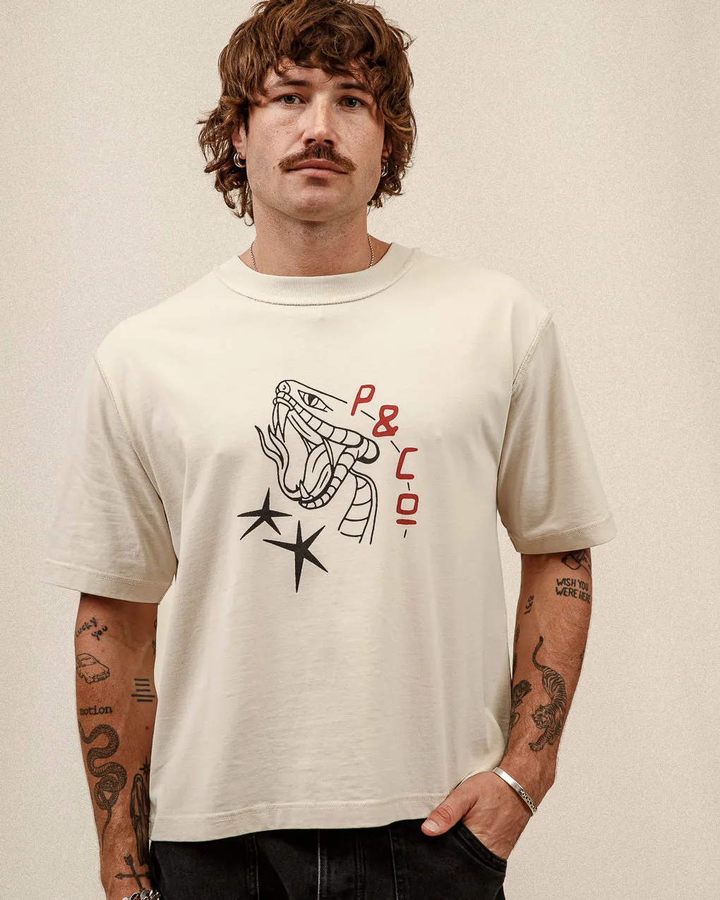 Snake Bite Boxy T-Shirt?- Bone,Men Tops