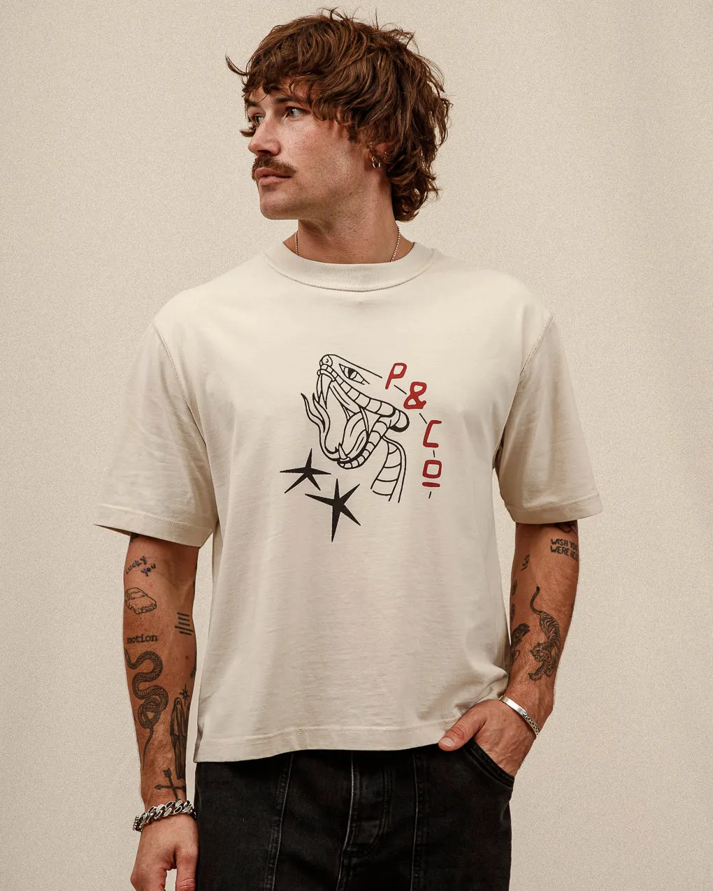 Snake Bite Boxy T-Shirt?- Bone,Men Tops