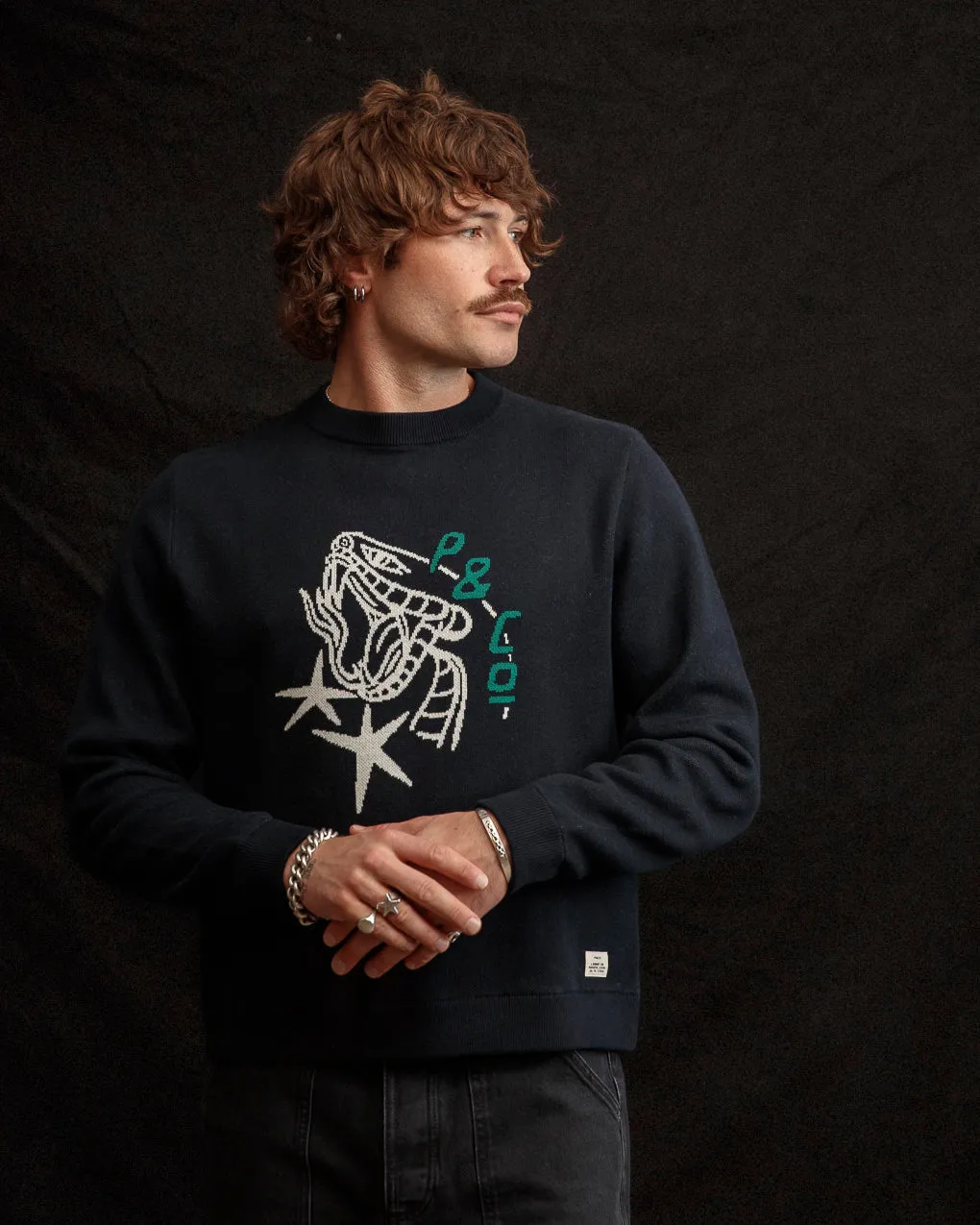 Snake Bite Knit Jumper - Washed Black,Men Tops