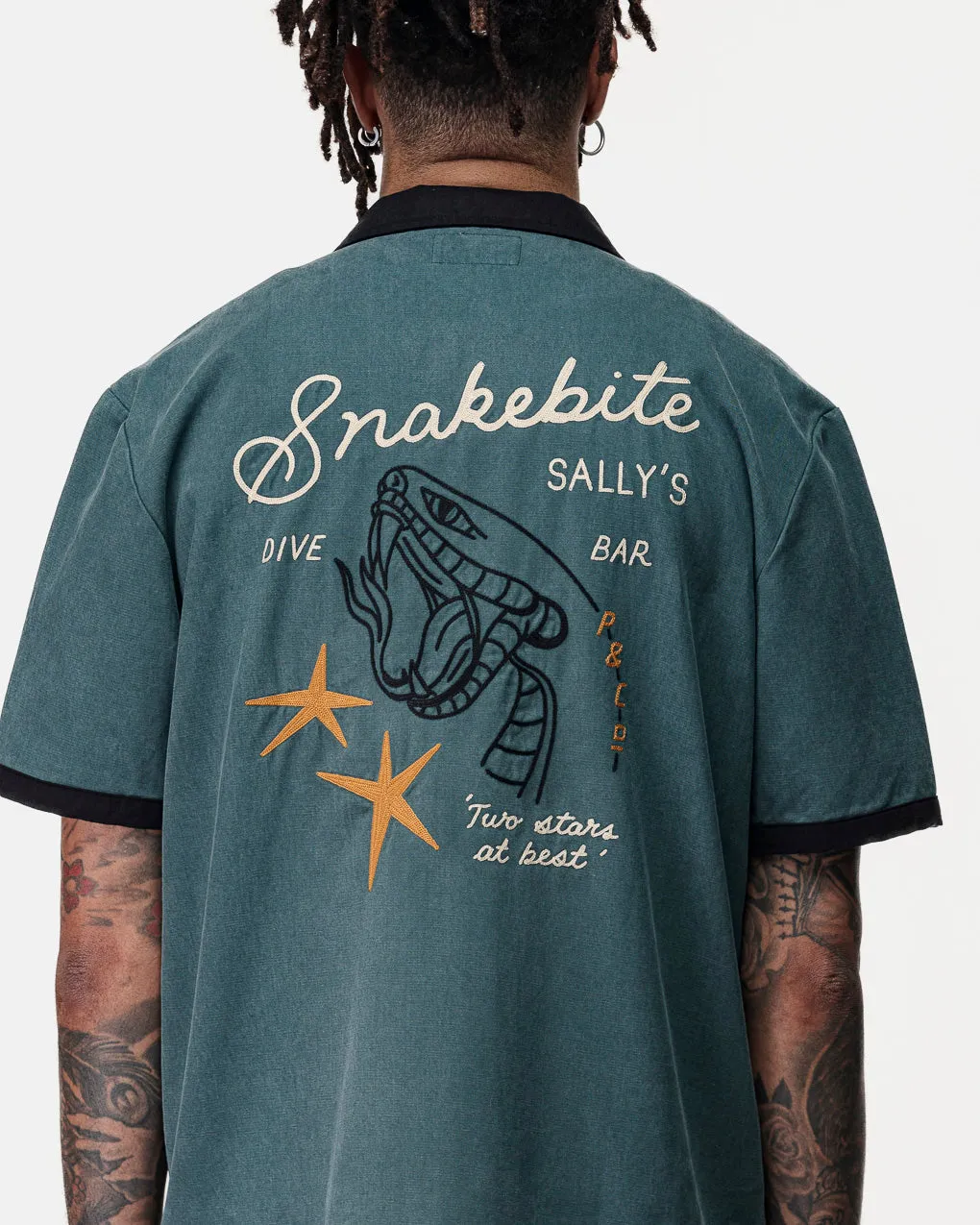 Snakebite Sally's Bowling Shirt - Petrol Green,Men Tops