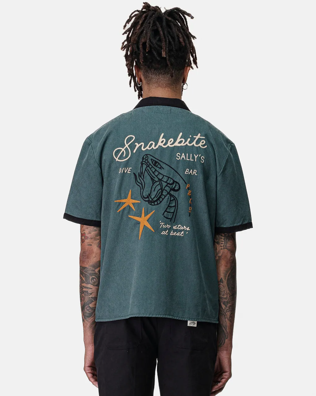 Snakebite Sally's Bowling Shirt - Petrol Green,Men Tops