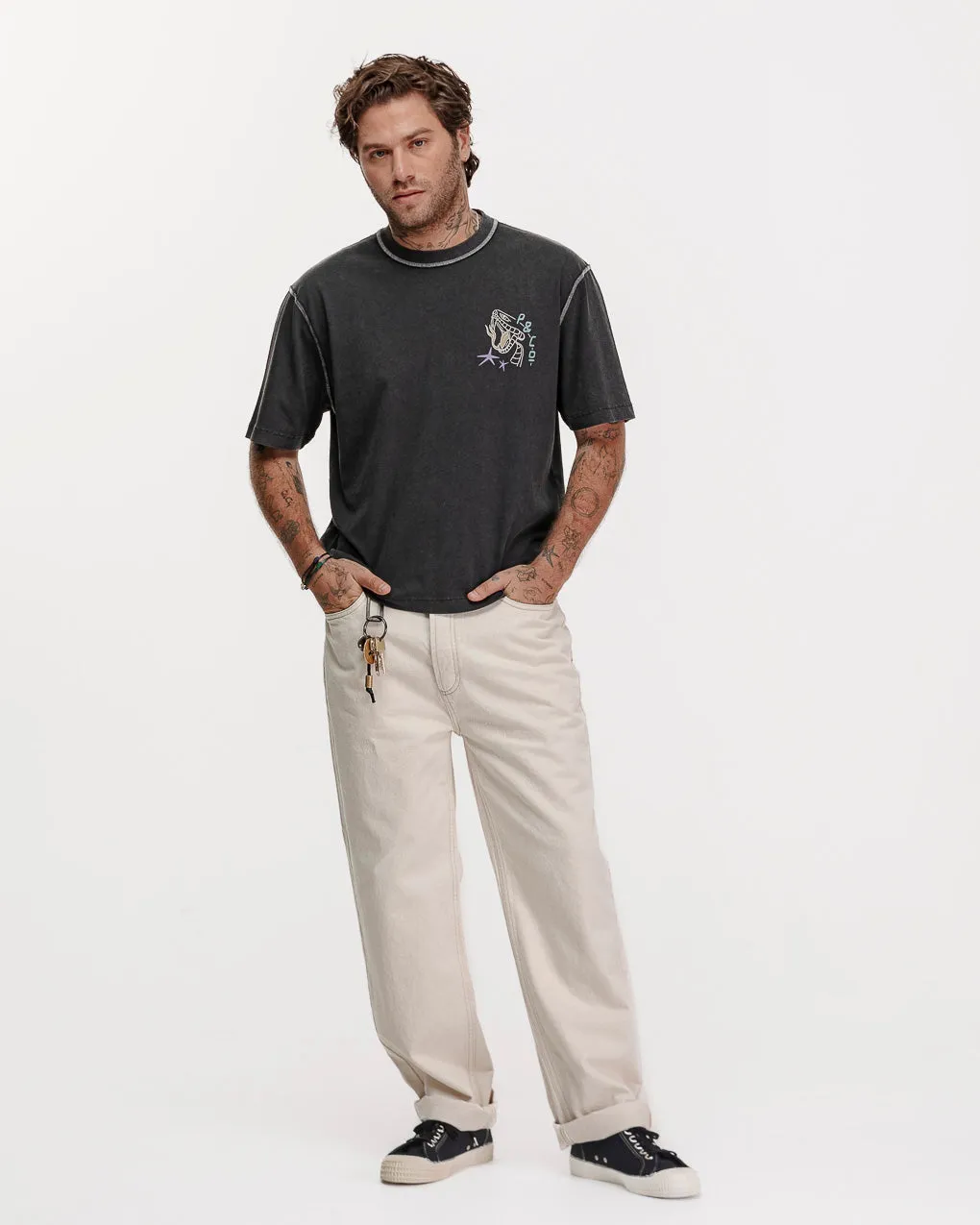 Snakebite Sally's Boxy T-Shirt - Acid Wash,Men Tops