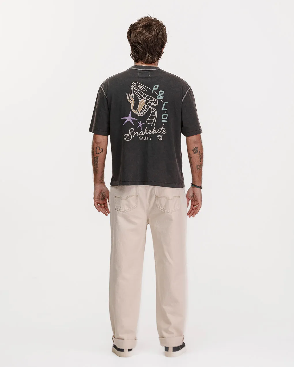 Snakebite Sally's Boxy T-Shirt - Acid Wash,Men Tops
